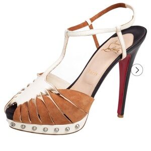 Authentic Christian Louboutin Camel Suede Tri Color Spike Heels 39.5